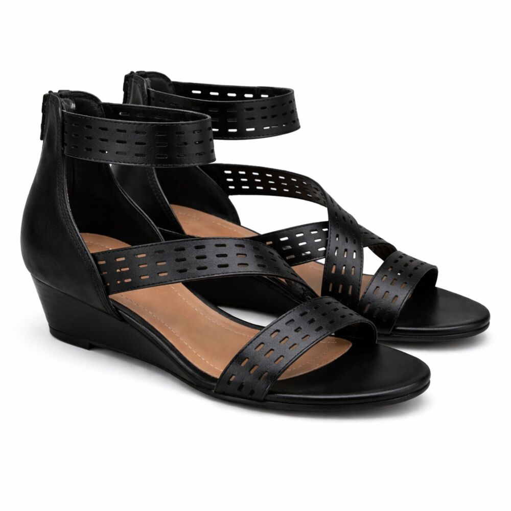 STYLE & CO WOMEN'S CAREER DRESSY OFFICE ROUND TOE BLACK ANKLE STRAP WEDGE PUMPS
